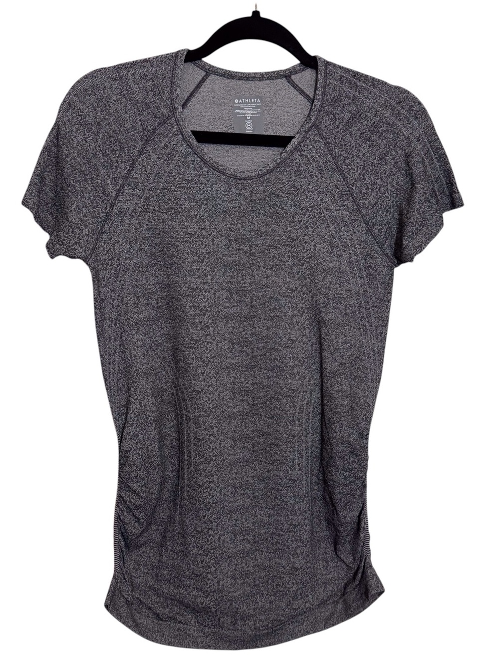 Athleta Size Medium Gray Speedlight Heather Top Ruched Short Sleeve Stretch Yoga